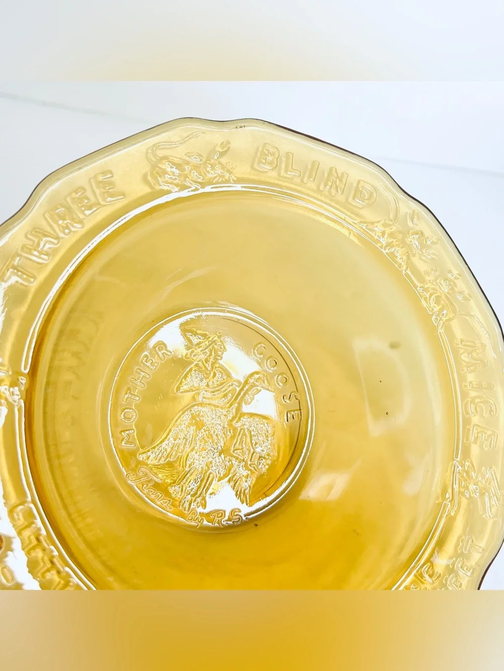 Vintage Tiara Indiana Glass Mother Goose Amber Childs Divided Plate Bowl Set